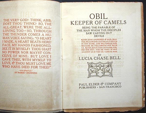 Item #000746 Obil Keeper of Camels: Being the Parable of the Man Whom the Disciples Saw Casting Out Devils. Lucia Chase Bell.