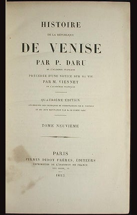 Histoire de la République de Venise v. 9 [provenance: George H. Fisher and E.F. Wistar]