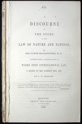 Item #001219 A Discourse on the Study of the Law of Nature and Nations. James Mackintosh