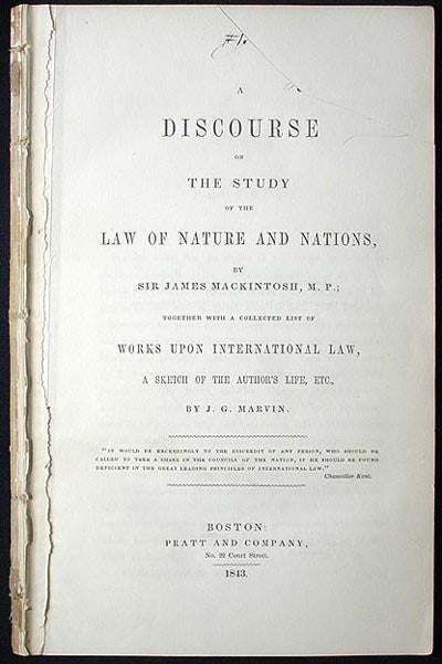 Item #001219 A Discourse on the Study of the Law of Nature and Nations. James Mackintosh.