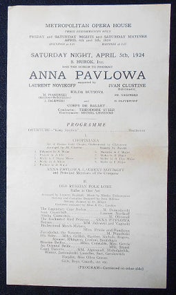 Item #001326 Anna Pavlova 1924 Metropolitan Opera House Program