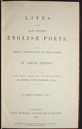 Lives of the Most Eminent English Poets, with Critical Observations on Their Works