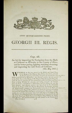 Colchester Navigation and Improvement Acts [6 Acts of Parliament enacted in 1811, 1845, and 1847, bound together]