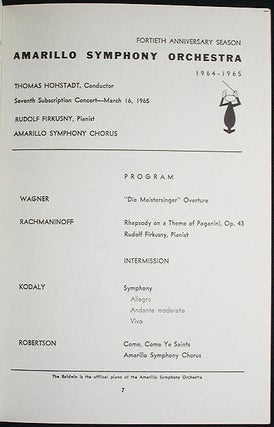 Rudolf Firkusny Autograph [program from 1965 Rachmaninoff Rhapsody on a Theme of Paganini Performance with Amarillo Symphony Orchestra]
