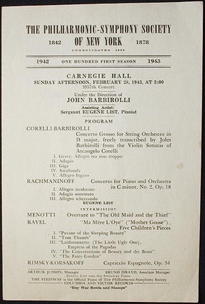 Item #002582 The Philharmonic-Symphony Society of New York [program with John Barbirolli and...