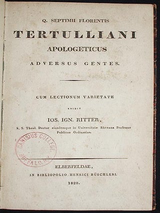 Item #002700 Q. Septimii Florentis Tertulliani Apologeticus Adversus Gentes; cum lectionum...