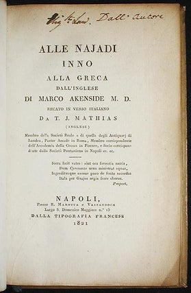 Alle Najadi Inno alla Greca dall'Inglese di Marco Akenside M.D. recato in Verso Italiano da T.J. Mathias