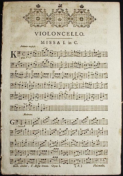 Item #002726 V Missae Breves cum Totidem Offertoriis pro Omni Tempore; opus I [violoncello part]. Rochus Dedler.