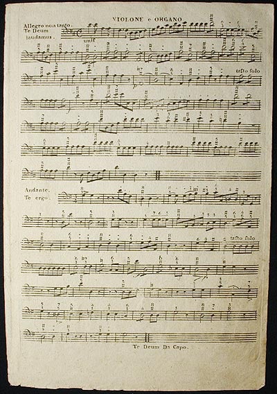 Item #002731 Te Deum Laudamus et Veni Creator Spiritus: Opus II [violone e organo part]. Joseph? Ohnewald.