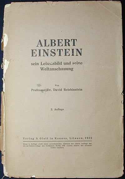 Item #003022 Albert Einstein: Sein Lebensbild und seine Weltanschauung. David Reichinstein.