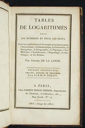 Tables de Logarithmes pour les Nombres et pour les Sinus