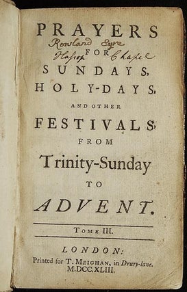 Item #003140 Prayers for Sundays, Holy-Days, and Other Festivals, [vol. 3] From Trinity-Sunday to...