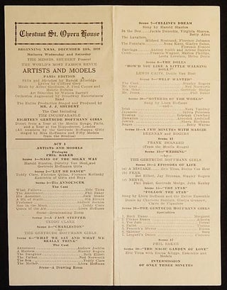 Item #003464 Artists and Models: Paris Edition [Chestnut St. Opera House playbill 1926 -- Sid...