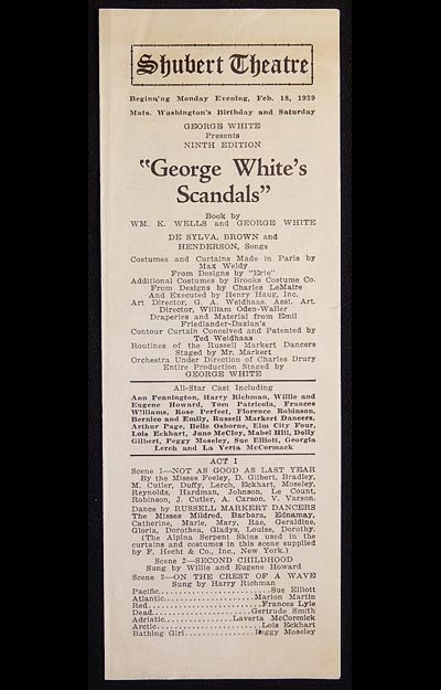 Item #003470 George White's Scandals: Ninth Edition (1928 show) [Shubert Theatre playbill 1929]