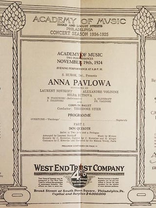 Item #003476 Anna Pavlova [Academy of Music program 1924