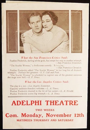 The Scarlet Woman starring Pauline Frederick [Adelphi Theatre, Philadelphia, program 1928]