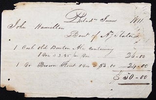 Item #003481 Handwritten Receipt for the purchase of Ale and Stout from Anthony Slater by John...