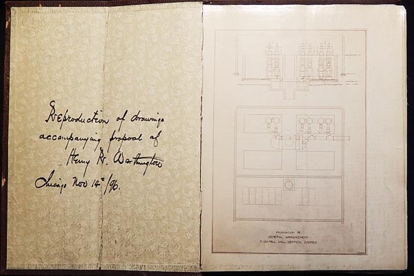 Item #003718 Reproduction of Drawings Accompanying Proposal of Henry R. Worthington [drawings of his vertical triple expansion high duty pumping engine]. Henry Rossiter Worthington.
