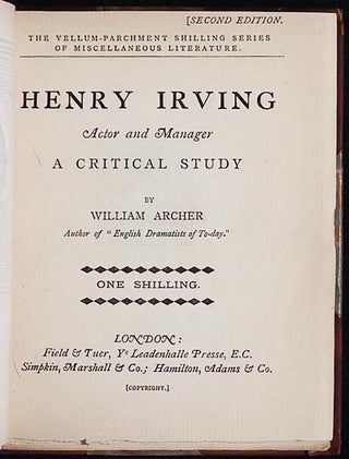 Item #003858 Henry Irving Actor and Manager: A Critical Study [provenance: Thomas Ridgway]....
