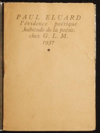 Item #003896 L'Évidence Poétique Habitude de la Poésie. Paul Eluard