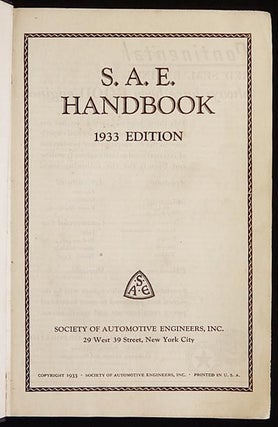S.A.E. Handbook 1933 Edition [Society of Automotive Engineers]