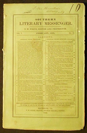 Item #004050 Southern Literary Messenger Feb. 1839 vol. 5, no. 2. Lydia H. Sigourney, Harvey Lindsly