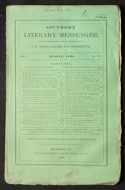 Southern Literary Messenger Aug. 1839 Vol. 5, No. 8 Maria Gowen Brooks ...