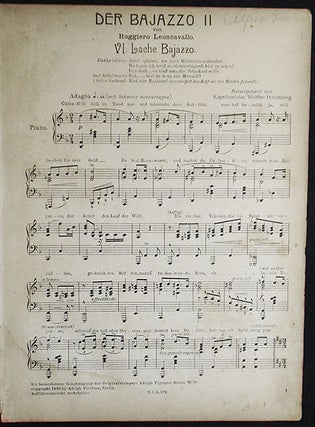 Musik für Alle: Der Bajazzo von Ruggiero Leoncavalla [parts I and II] [Nr. 175, Nr. 176 XV. Band] [illustrations of Caruso in Pagliacci]