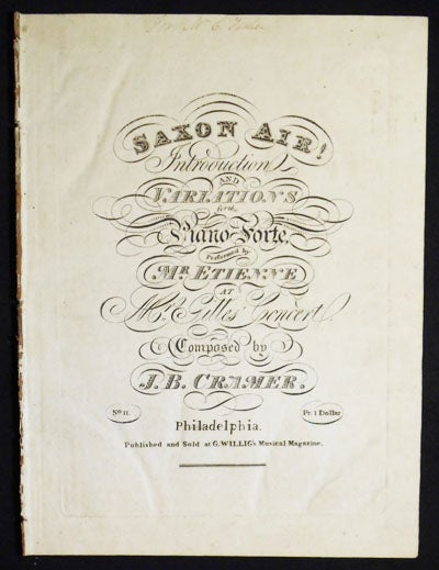 Item #004118 Saxon Air!: Introduction and Variations for the Piano-Forte; performed by Mr. Etienne at Mr. Gilles' Concert; composed by J.B. Cramer. J. B. Cramer, Johann Baptist.