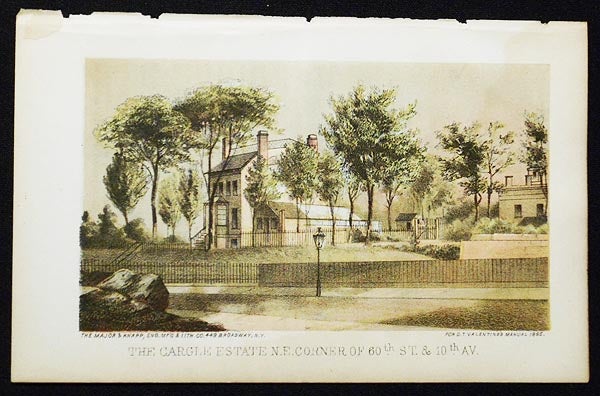 Item #004326 The Cargle Estate N.E. corner of 60th St. & 10th Av. [chromolithograph from Valentine's Manual of the Corporation of the City of New York]