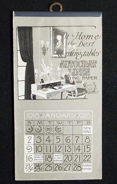 Item #004327 1916 Calendar advertising Autocrat Linen Writing Paper