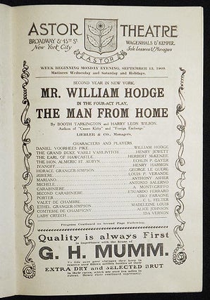 Astor Theatre program for The Man From Home starring William Hodge 1909
