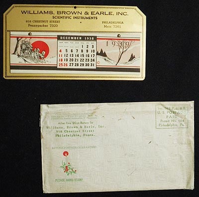 Item #004331 1939 Advertising Calendar for Williams, Brown & Earle, Scientific Instruments, Philadelphia