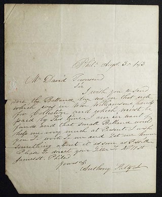 Item #004336 Letter from Anthony Kelly, Jr., Philadelphia, to David Townsend, cashier of the...