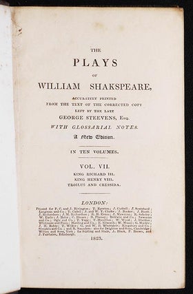 Item #004559 The Plays of William Shakspeare, Accurately Printed from the Text of the Corrected...
