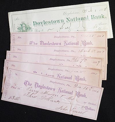 Item #004613 The Doylestown National Bank checks 1886-1888 (6)