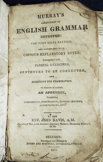 Item #004701 Murray's Abridgment of English Grammar Improved: The Text Being Revised; and Illustrated with Copious Explanatory Notes; Interspersed with Parsing Exercises, Sentences to be Corrected, and Questions for Examination; To which is added, an Appendix, Containing Composition, Punctuation, Capital Letters, Abbreviations, etc. by the Rev. John Davis. Lindley Murray, John Davis.