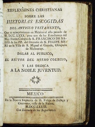 Item #004705 Reflexîones Christianas sobre las Historias Escogidas del Antiguo Testamento, que...
