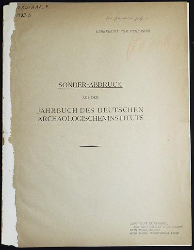 Item #004863 Scheuklappen; Sonder-Abdruck aus dem Jahrbuch des Deutschen Archäologischen Instituts; Überreicht vom Verfasser. Paul Jacobsthal.