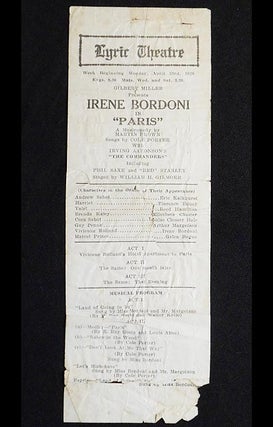 Item #004867 "Paris" Program from the Philadelphia Lyric Theatre pre-Broadway tryout in 1928