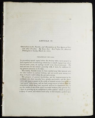Item #005004 Observations on the Naiades; and Descriptions of New Species of that, and other...