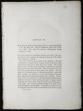 Item #005005 On the Visceral Anatomy of the Python (Cuvier), described by Daudin as the Boa...