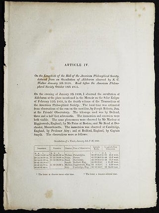 Item #005006 On the Longitude of the Hall of the American Philosophical Society, deduced from an...