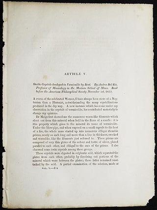 Item #005007 On the Crystals developed in Vermiculite by Heat by Andres Del Rio [Transactions of...