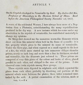 On the Crystals developed in Vermiculite by Heat by Andres Del Rio [Transactions of the American Philosophical Society, vol. 5 New Series, Article V]