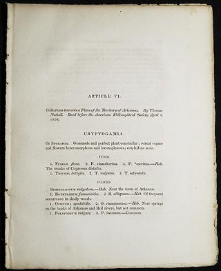 Item #005008 Collections towards a Flora of the Territory of Arkansas by Thomas Nuttall...