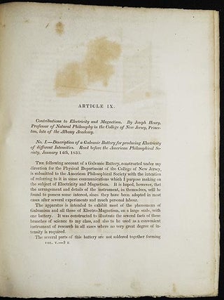 Item #005011 Contributions to Electricity and Magnetism: No. I Description of a Galvanic Battery...