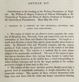 Contributions to the Geology of the Tertiary Formations of Virginia by William B. Rogers and Henry D. Rogers [Transactions of the American Philosophical Society, vol. 5 New Series, Article XIV]