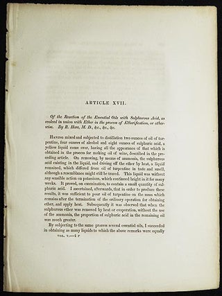 Item #005019 Of the Reaction of the Essential Oils with Sulphurous Acid, as evolved in union with...