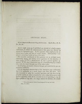Item #005025 Of an Improved Barometer Gage Eudiometer by R. Hare [Transactions of the American...